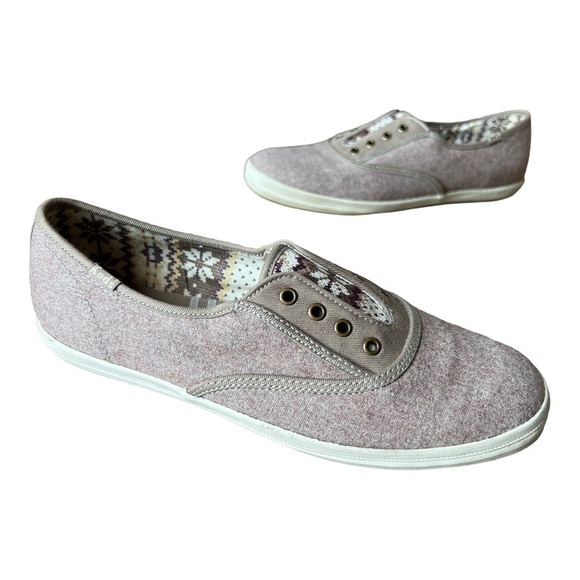 Keds Women’s Tan Wool Blend Fair Isle Cushioned Slip On Laceless Sneakers, Sz 8 - Picture 2 of 9